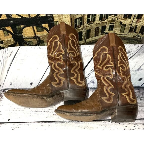 Vintage Cat's Paw Neoprene Ostrich Mens Leather Western Cowboy Boots - Picture 8 of 15